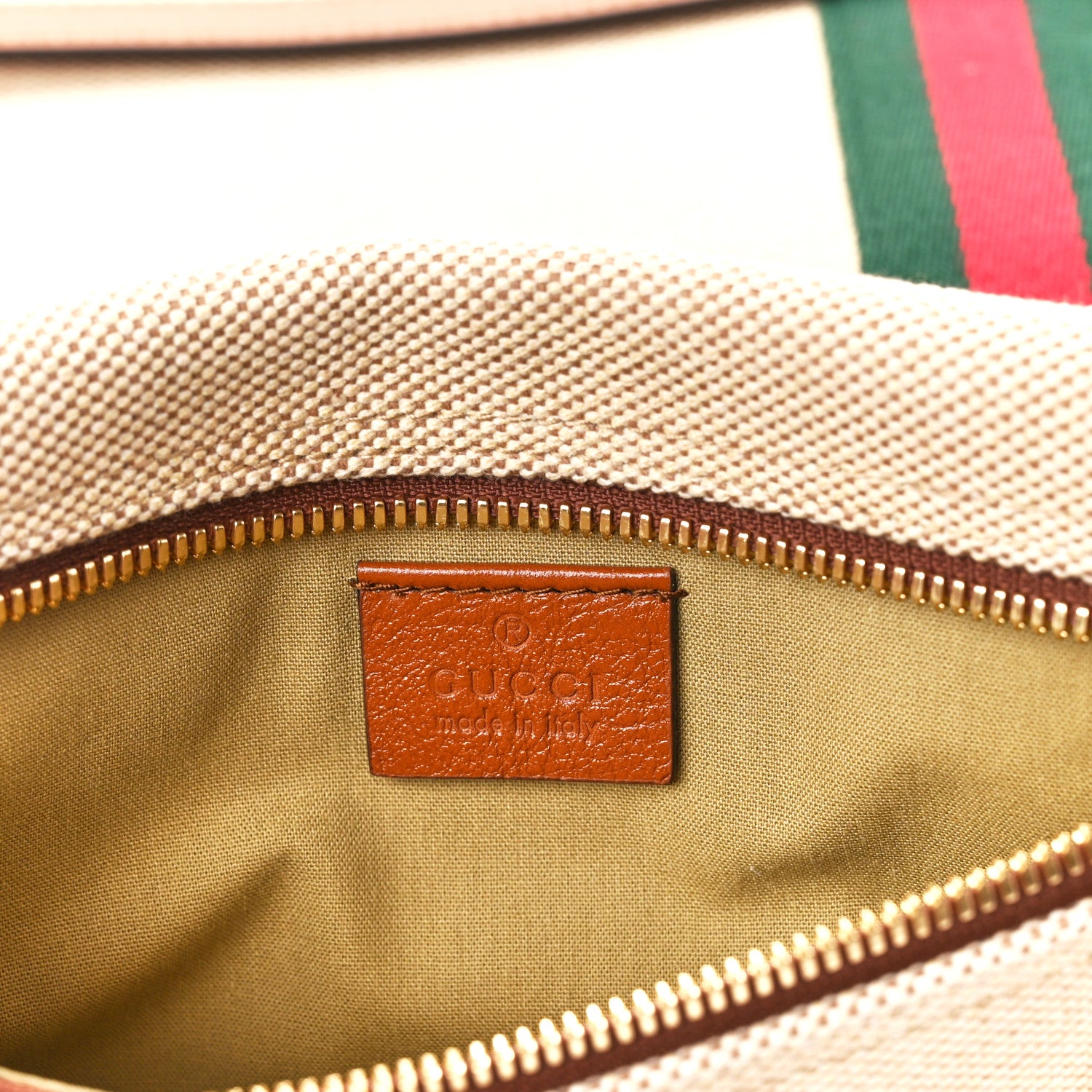 Gucci Vintage Canvas Calfskin Web Maxi Rajah Chain Tote Sand Light Cuir 11 of 15