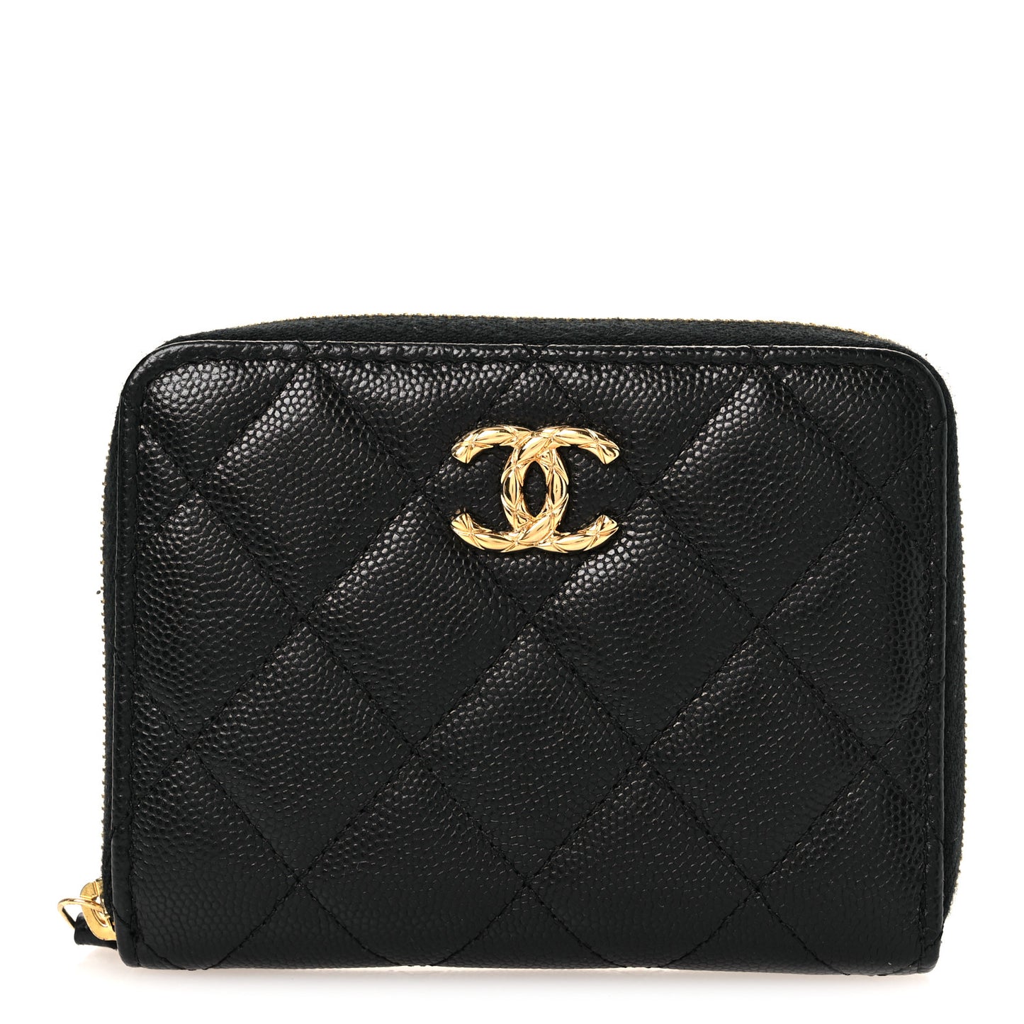 Caviar Quilted Zip Around Coin Purse Black