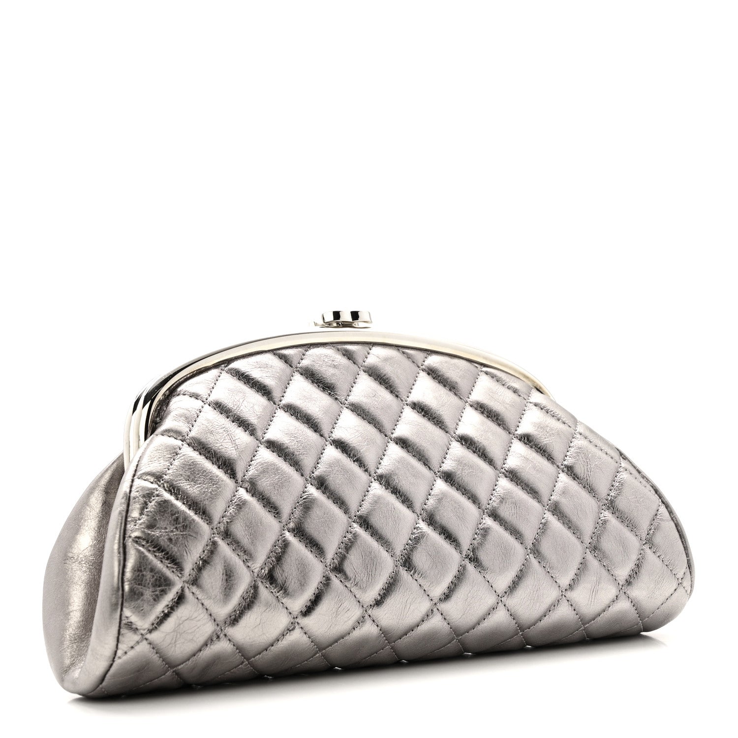 Chanel Metallic Aged Calfskin Quilted Timeless Clutch Silver 3 of 10