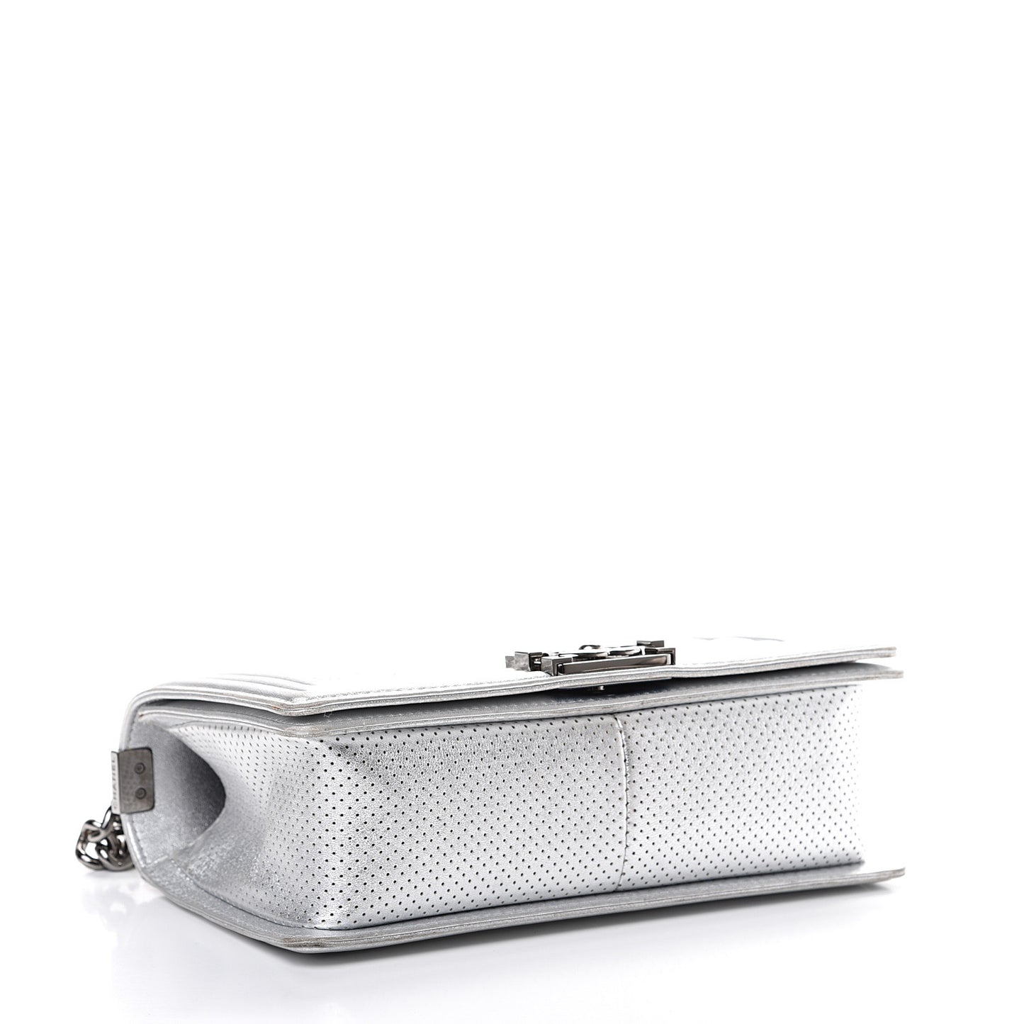 Metallic Perforated Lambskin Quilted Medium Boy Flap Argent