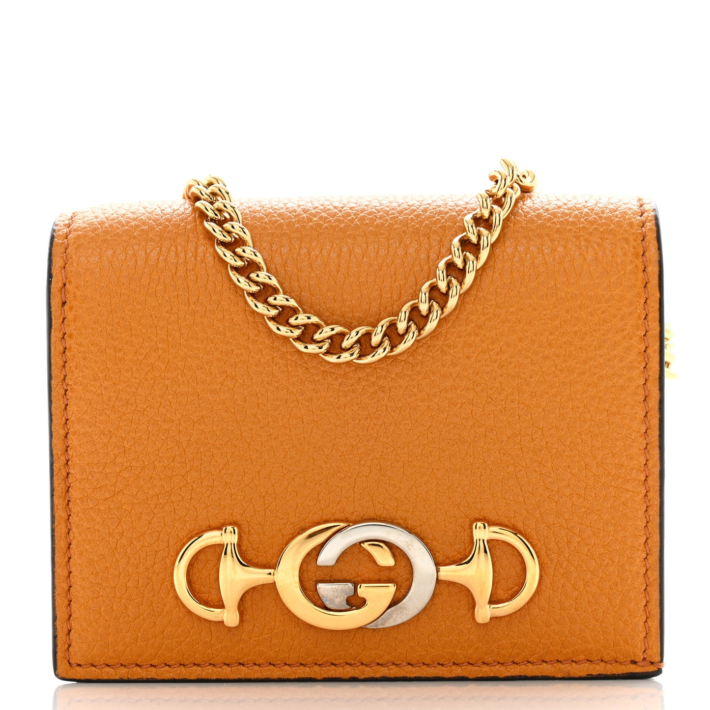 Grainy Calfskin Zumi Chain Card Case Wallet Friky Taupe