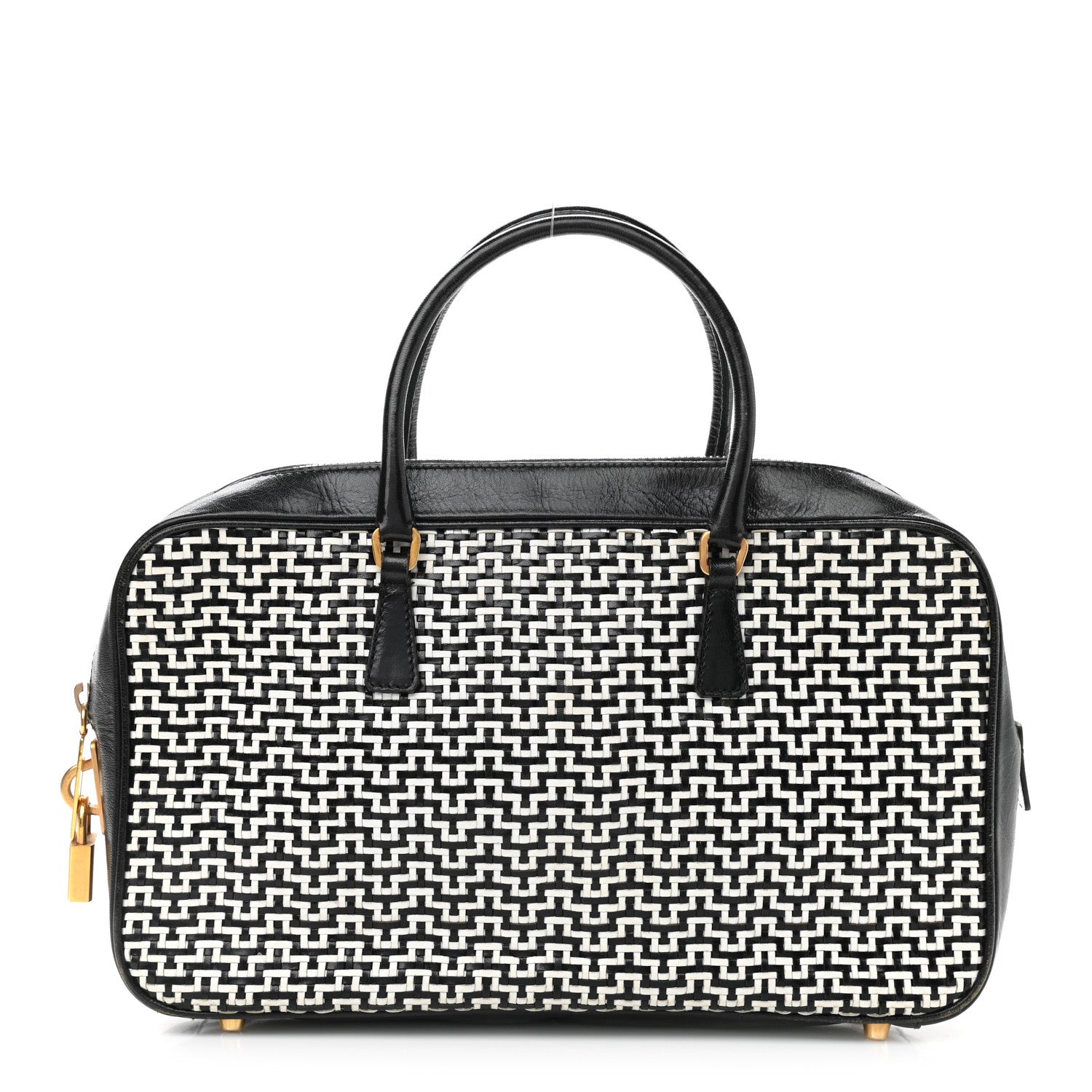 Prada Goatskin Woven Bowler Black 1 of 9