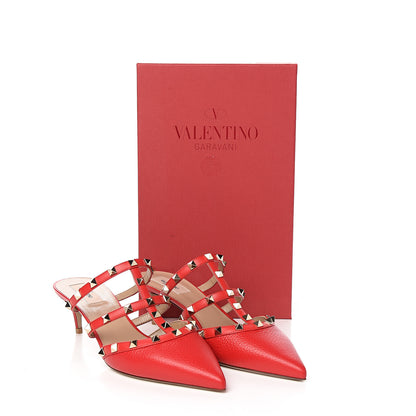 Valentino Garavani Pebbled Calfskin Rockstud 50mm Cage Mules 40 Red 9 of 9