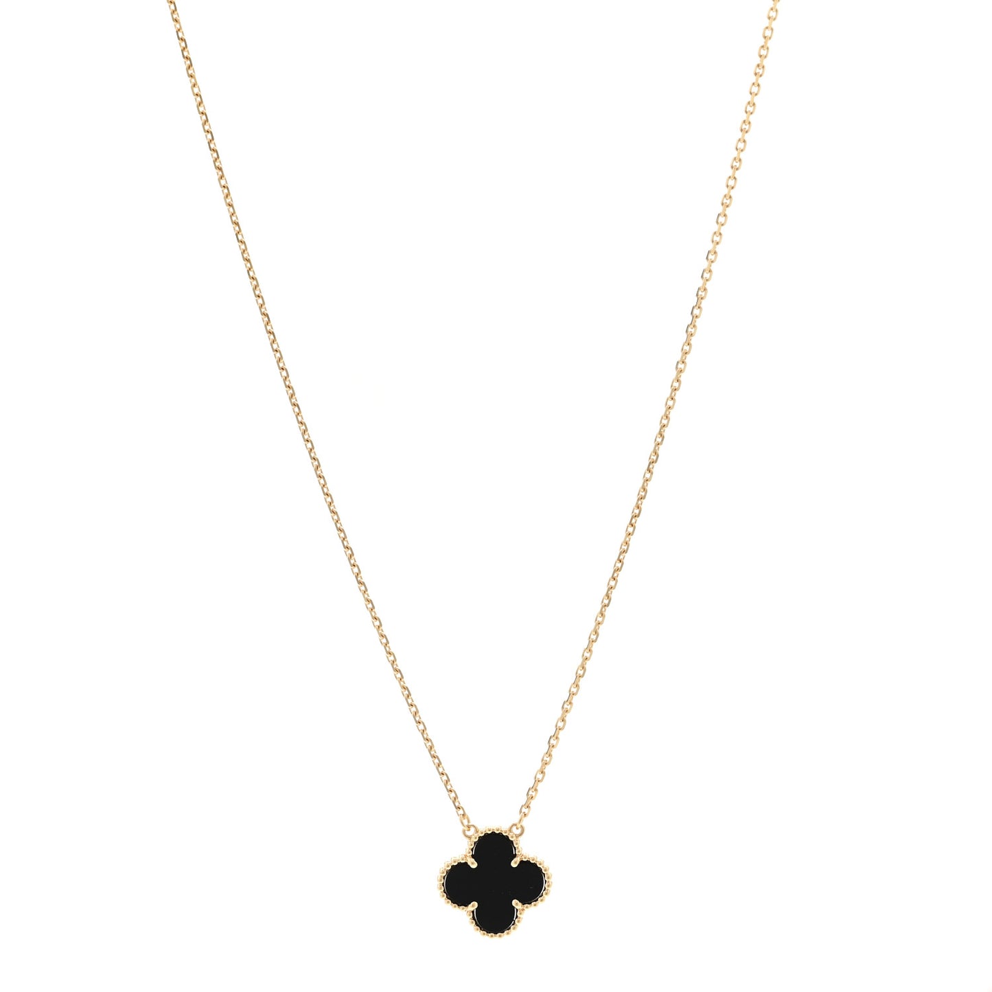 18K Yellow Gold Black Onyx Vintage Alhambra Pendant Necklace
