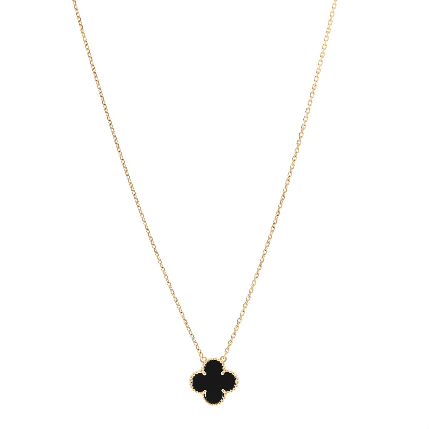 Van Cleef & Arpels 18K Yellow Gold Black Onyx Vintage Alhambra Pendant Necklace 1 of 5