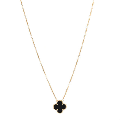 Van Cleef & Arpels 18K Yellow Gold Black Onyx Vintage Alhambra Pendant Necklace 1 of 5