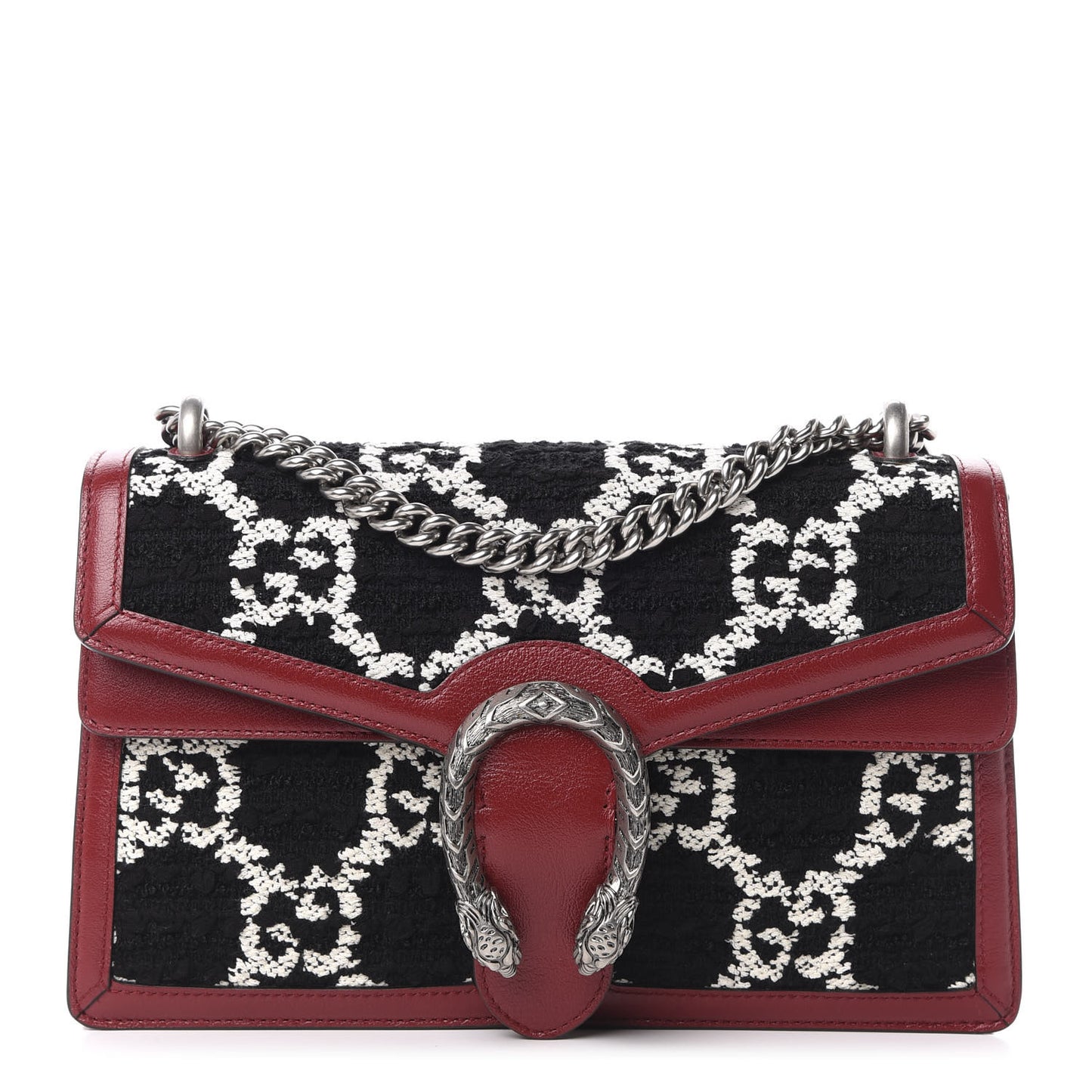 Tweed GG Monogram Small Dionysus Shoulder Bag Black White Romantic Cherry