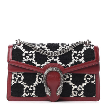 Gucci Tweed GG Monogram Small Dionysus Shoulder Bag Black White Romantic Cherry 1 of 12