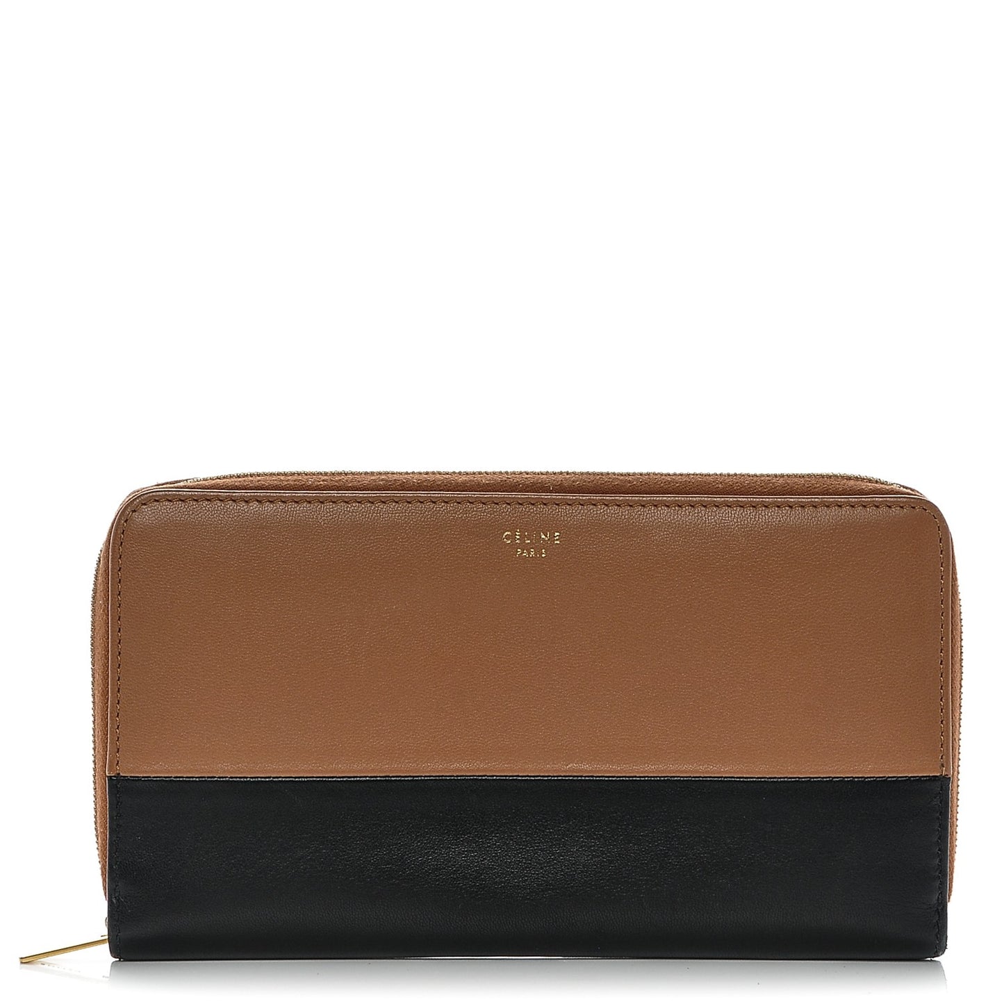 Lambskin Large Zip Around Multifunction Wallet Black Tan