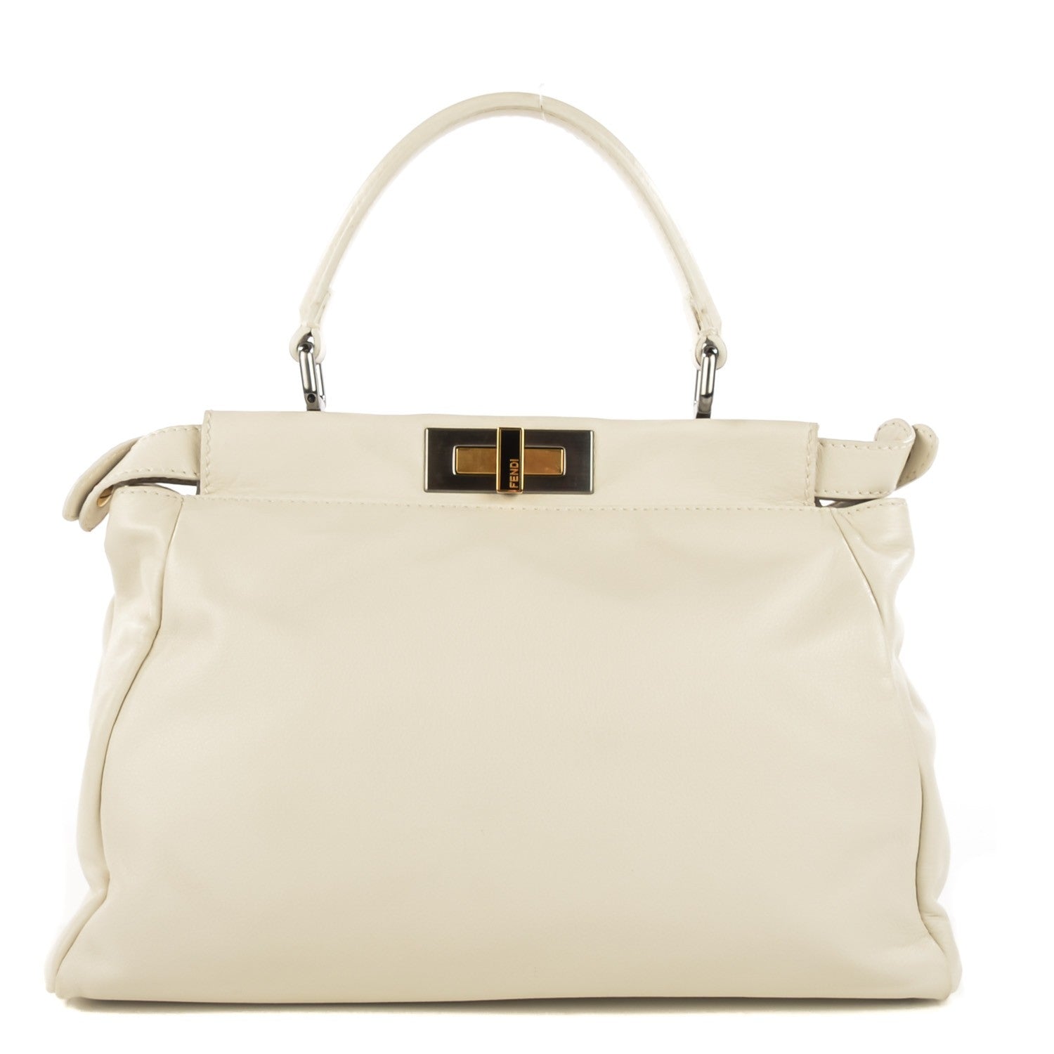 Fendi Vitello Calfskin Medium Peekaboo Iconic Satchel Milk White 1 of 9