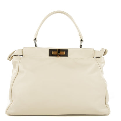 Fendi Vitello Calfskin Medium Peekaboo Iconic Satchel Milk White 1 of 9