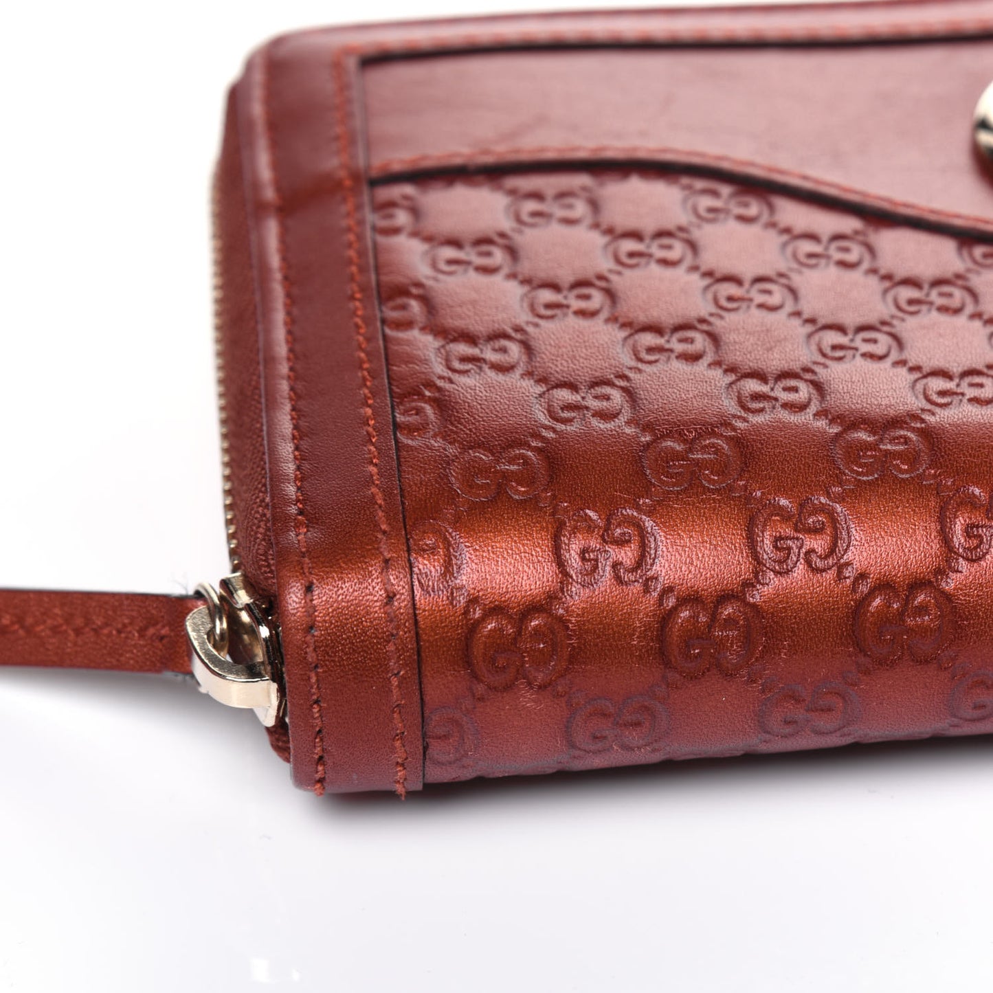 Metallic Microguccissima Sukey Zip Around Wallet Burnt Orange