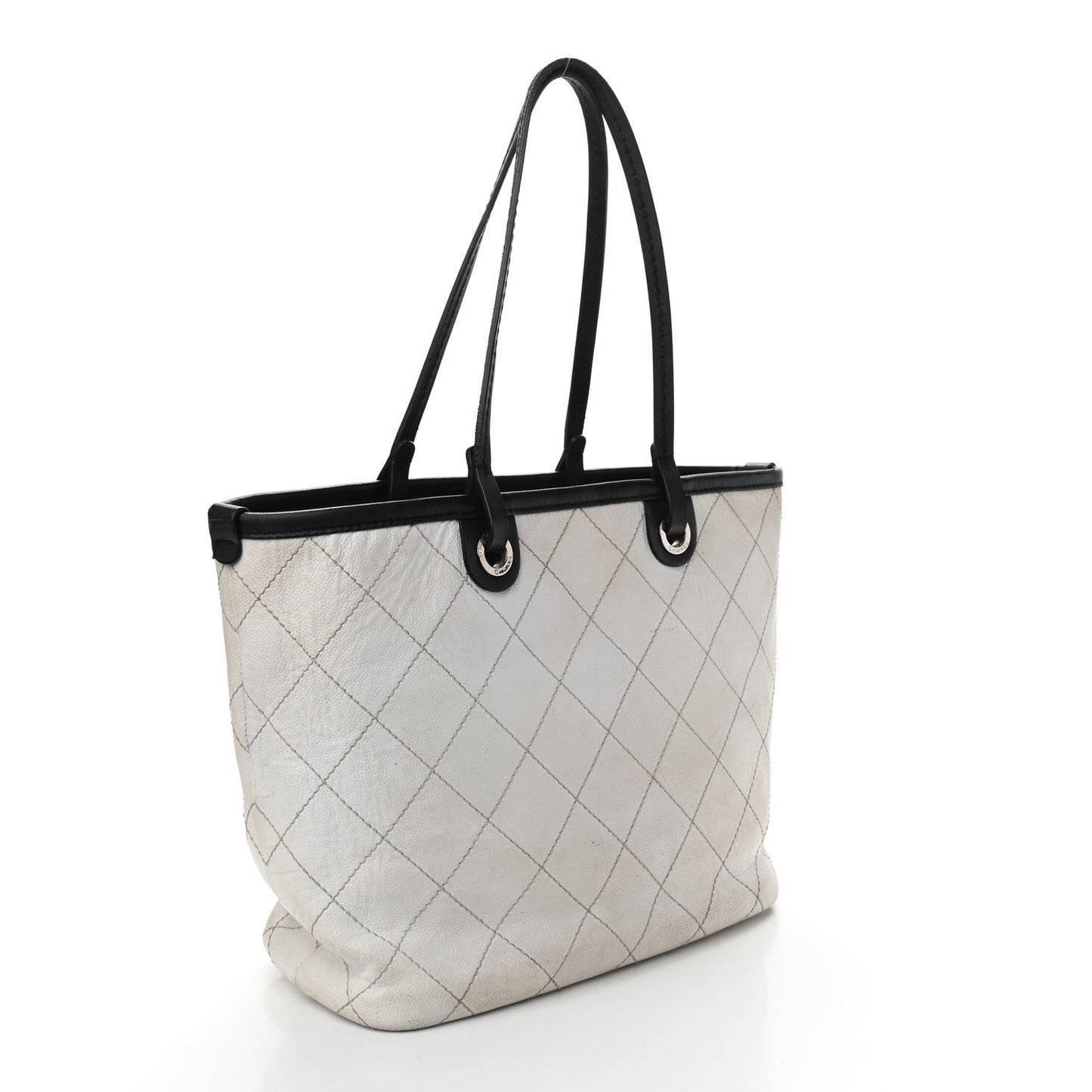 Grained Calfskin Shopping Fever Tote White