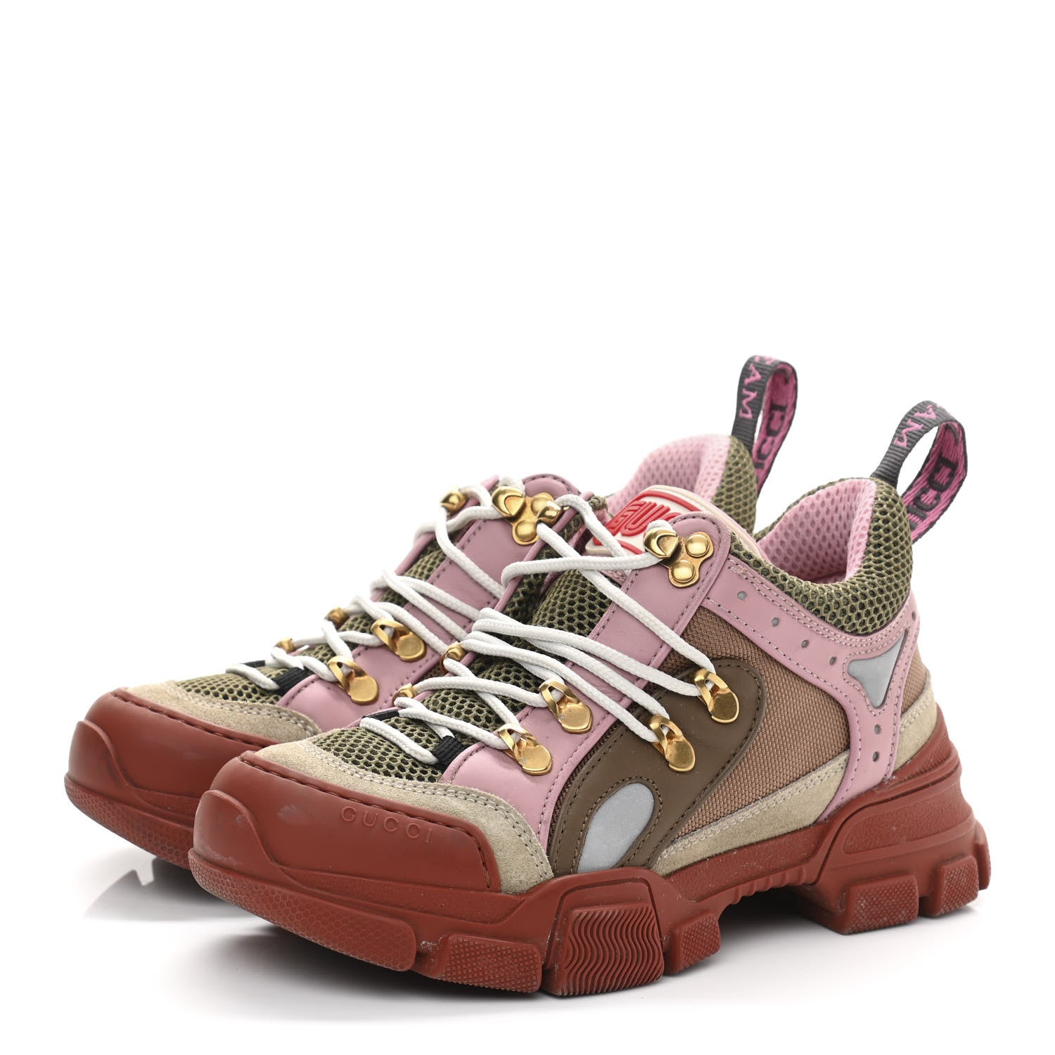 Gucci X SEGA Mesh Canvas Calfskin Womens Flashtrek Sneakers 35 Military Oatmeal Carmine Rose Ardesia 3 of 10