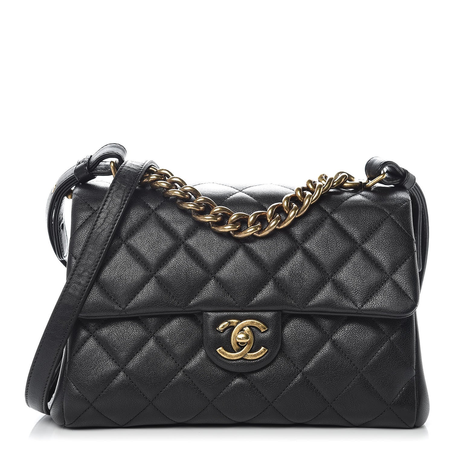 Chanel Shiny Sheepskin Quilted Small Trapezio Flap Black 1 of 10