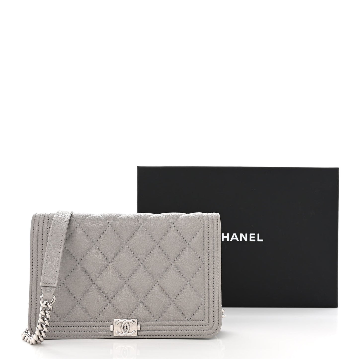 Caviar Quilted Boy Wallet On Chain WOC Grey