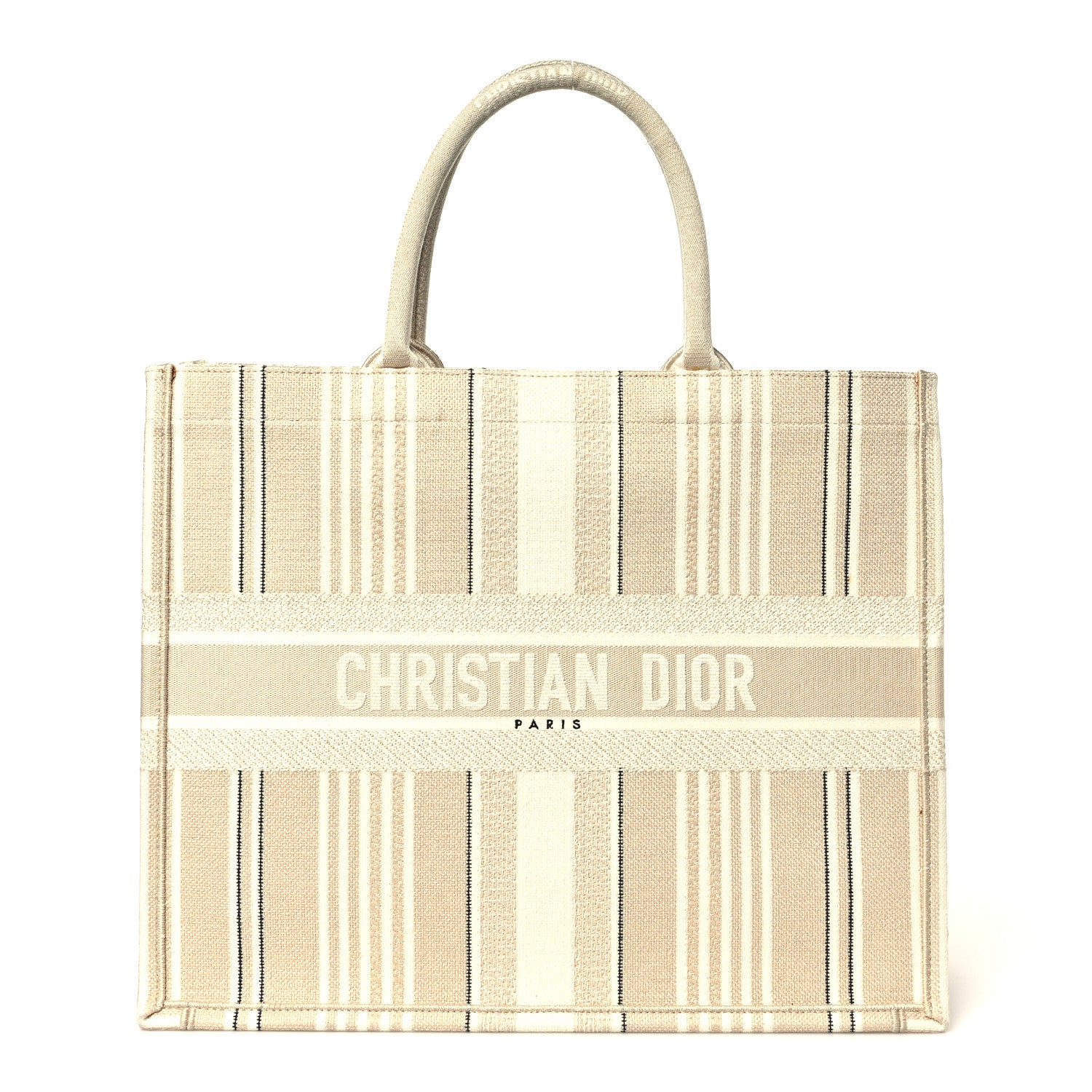 Christian Dior Canvas Embroidered Large Stripes Book Tote Beige 1 of 9