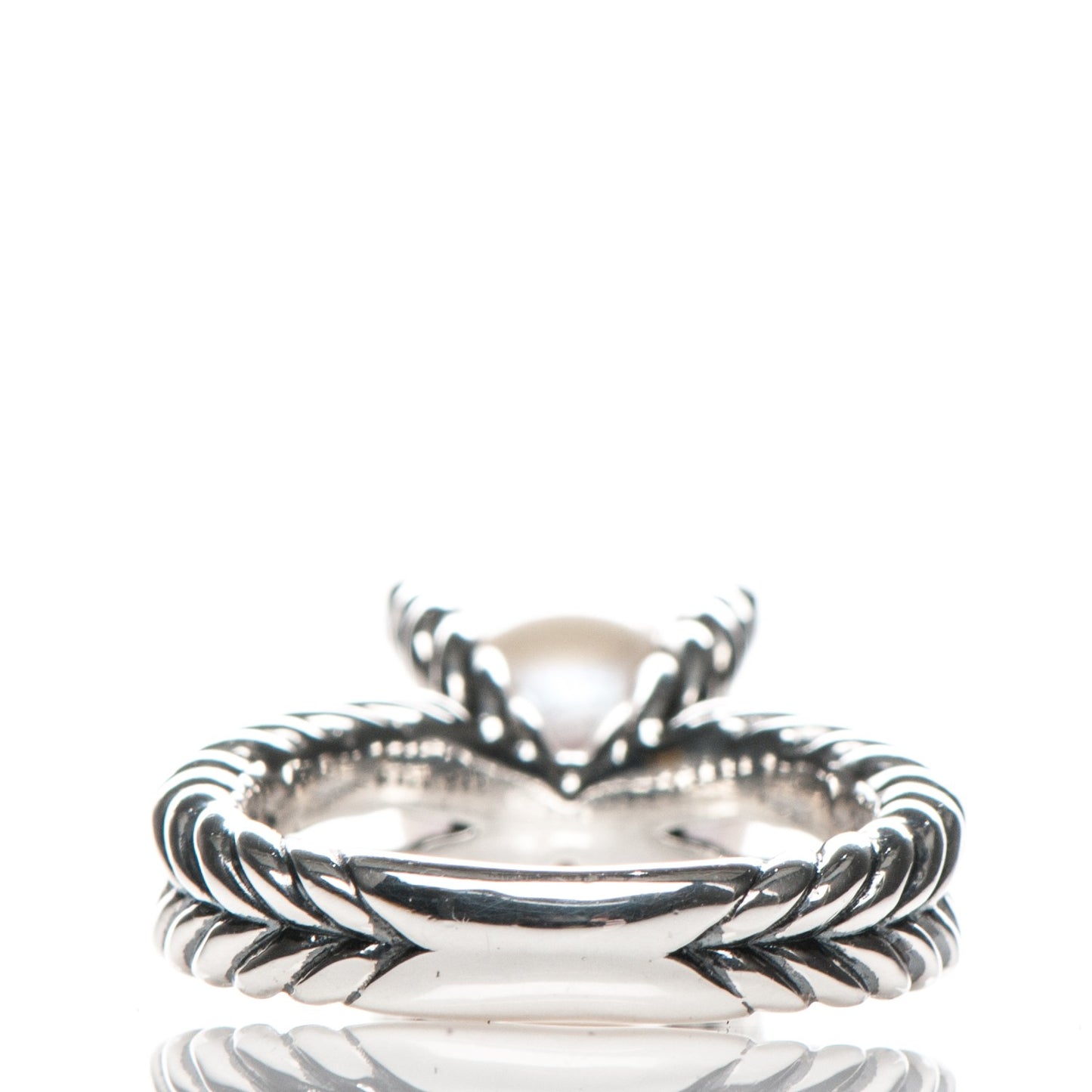 Sterling Silver Diamond 10mm Pearl Cable Ring 6