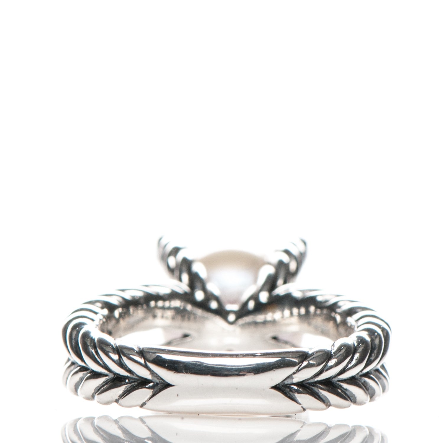 David Yurman Sterling Silver Diamond 10mm Pearl Cable Ring 6 3 of 5