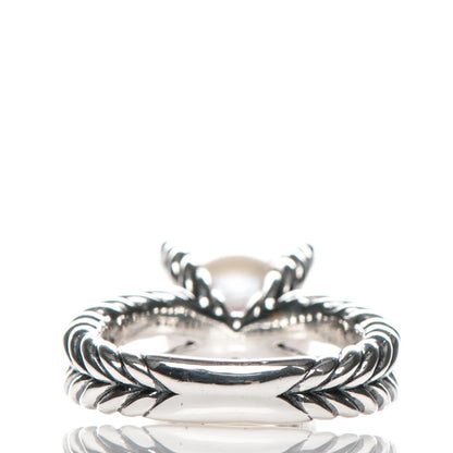 David Yurman Sterling Silver Diamond 10mm Pearl Cable Ring 6 3 of 5