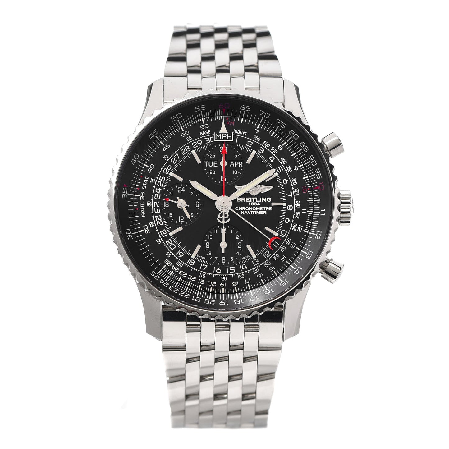 Stainless Steel 46mm 1884 Chronometre Navitimer Automatic Watch Black A21350