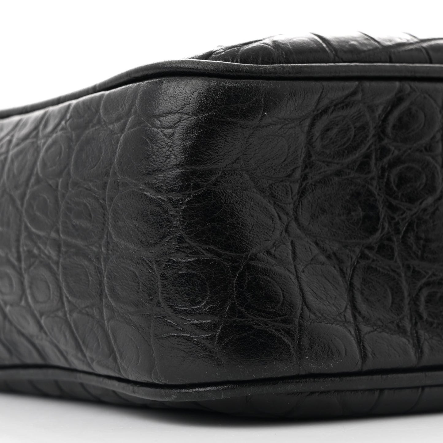 Calfskin Crocodile Embossed Monogram Lou Camera Bag Black