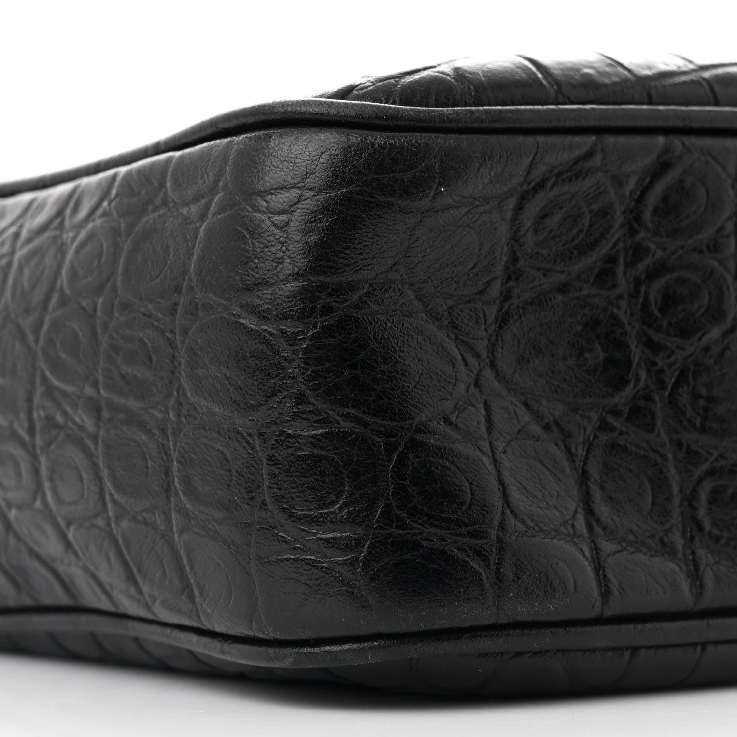 Saint Laurent Calfskin Crocodile Embossed Monogram Lou Camera Bag Black 9 of 10