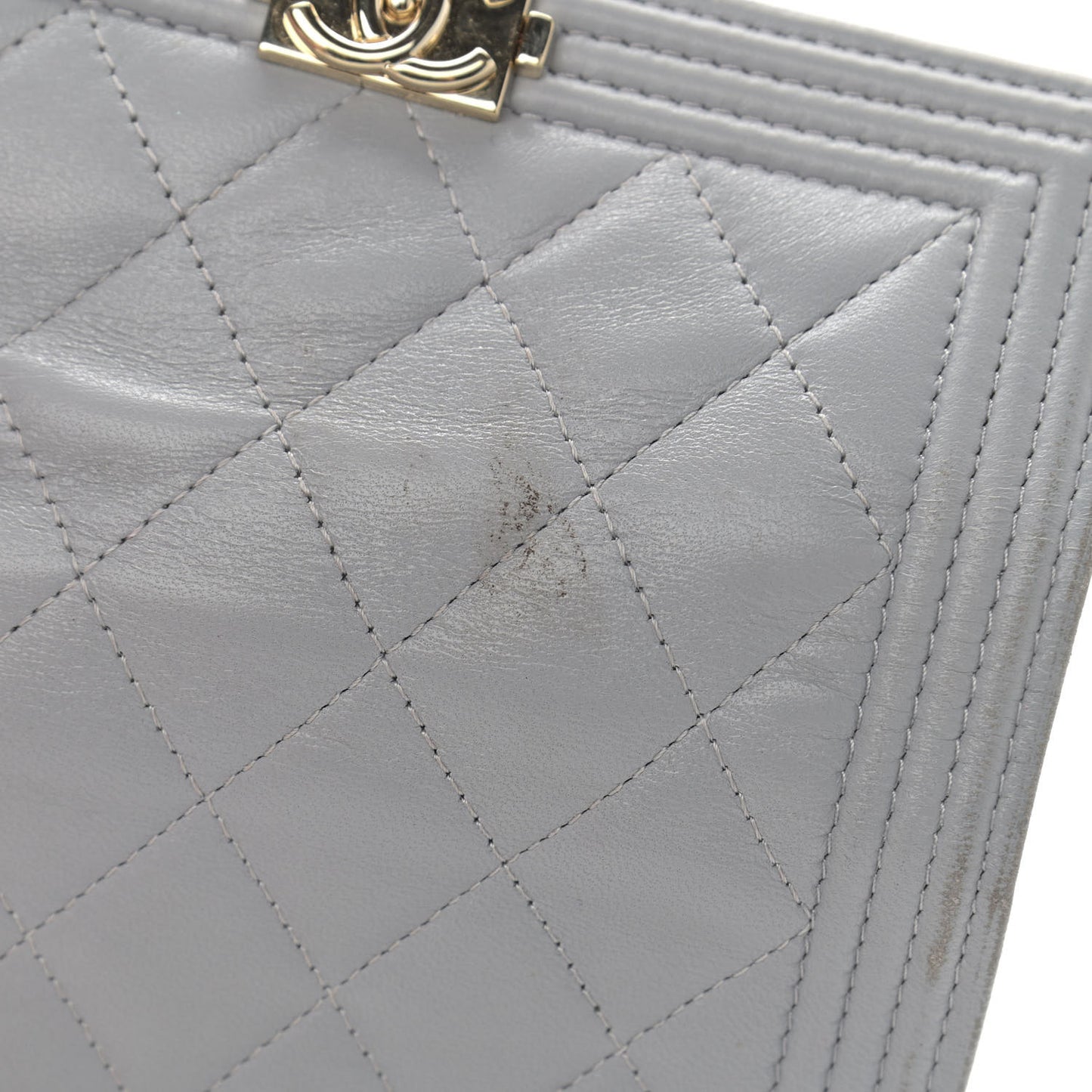 Lambskin Quilted Medium Boy Flap Wallet Grey
