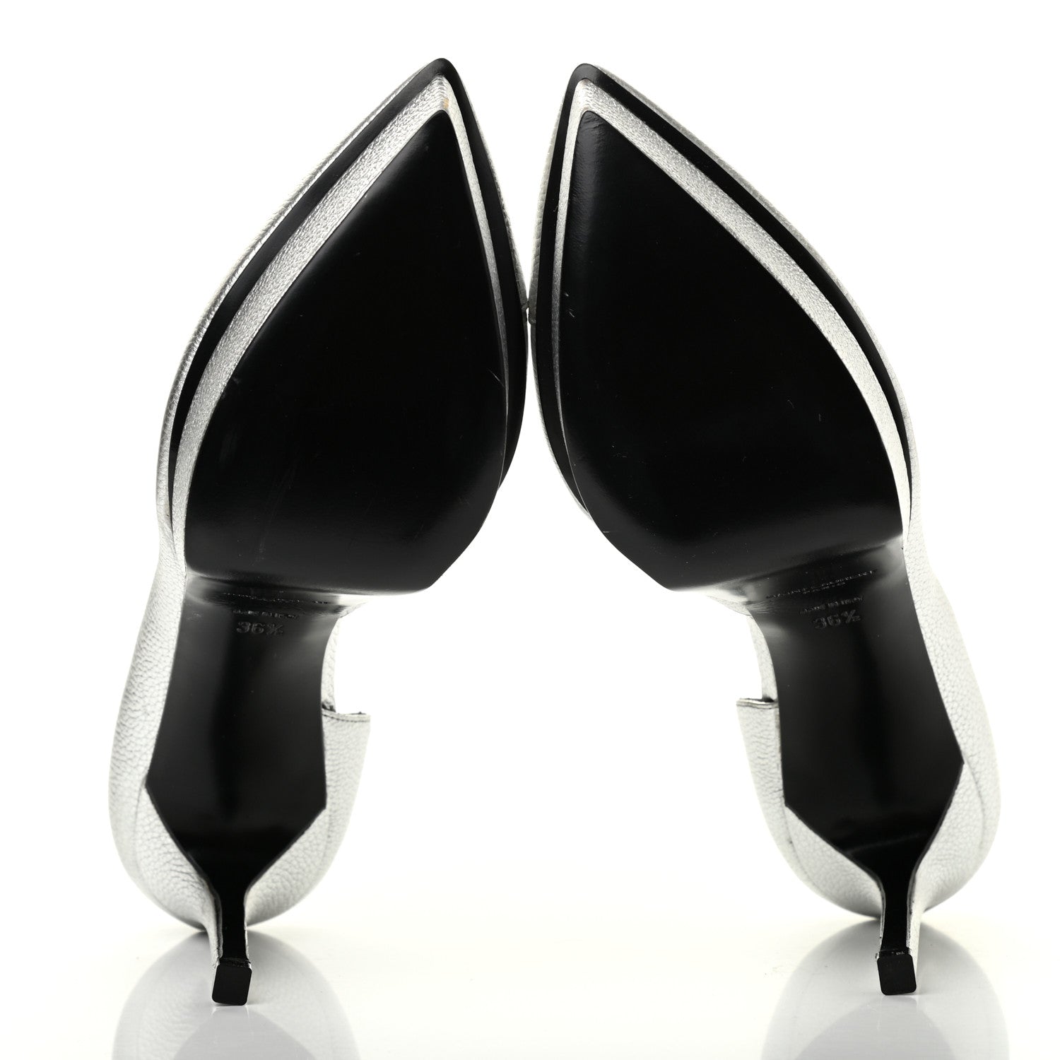 Saint Laurent Metallic Grained Calfskin Janis 105 D'Orsay Pumps 36.5 Argento 6 of 18