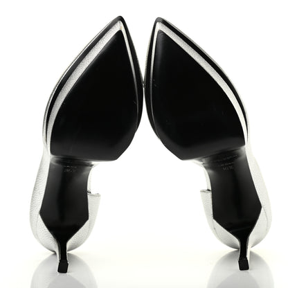 Saint Laurent Metallic Grained Calfskin Janis 105 D'Orsay Pumps 36.5 Argento 6 of 18