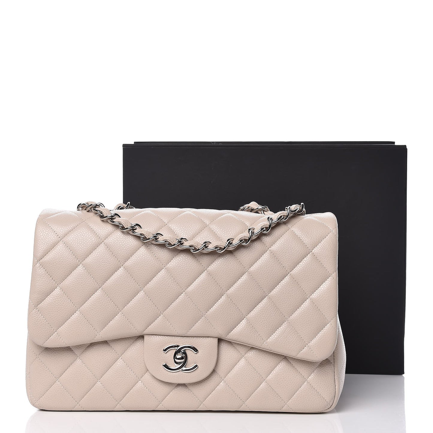 Caviar Quilted Jumbo Single Flap Ecru