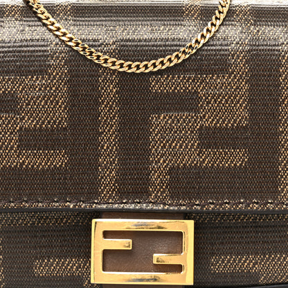 Fendi Glazed Fabric FF 1974 Nano Baguette Charm Mogano Panna 8 of 11