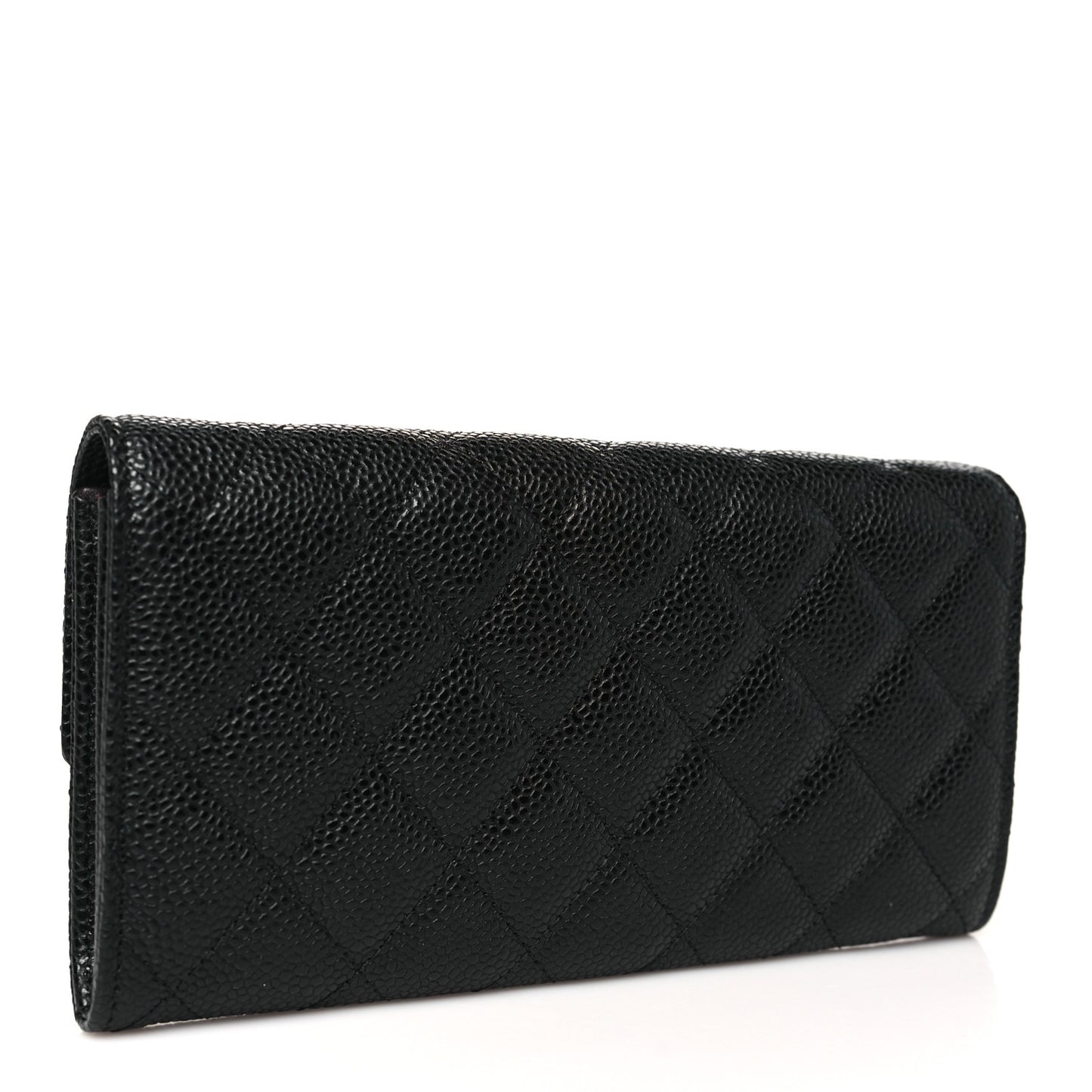 Caviar Quilted Large Gusset Flap Wallet Black