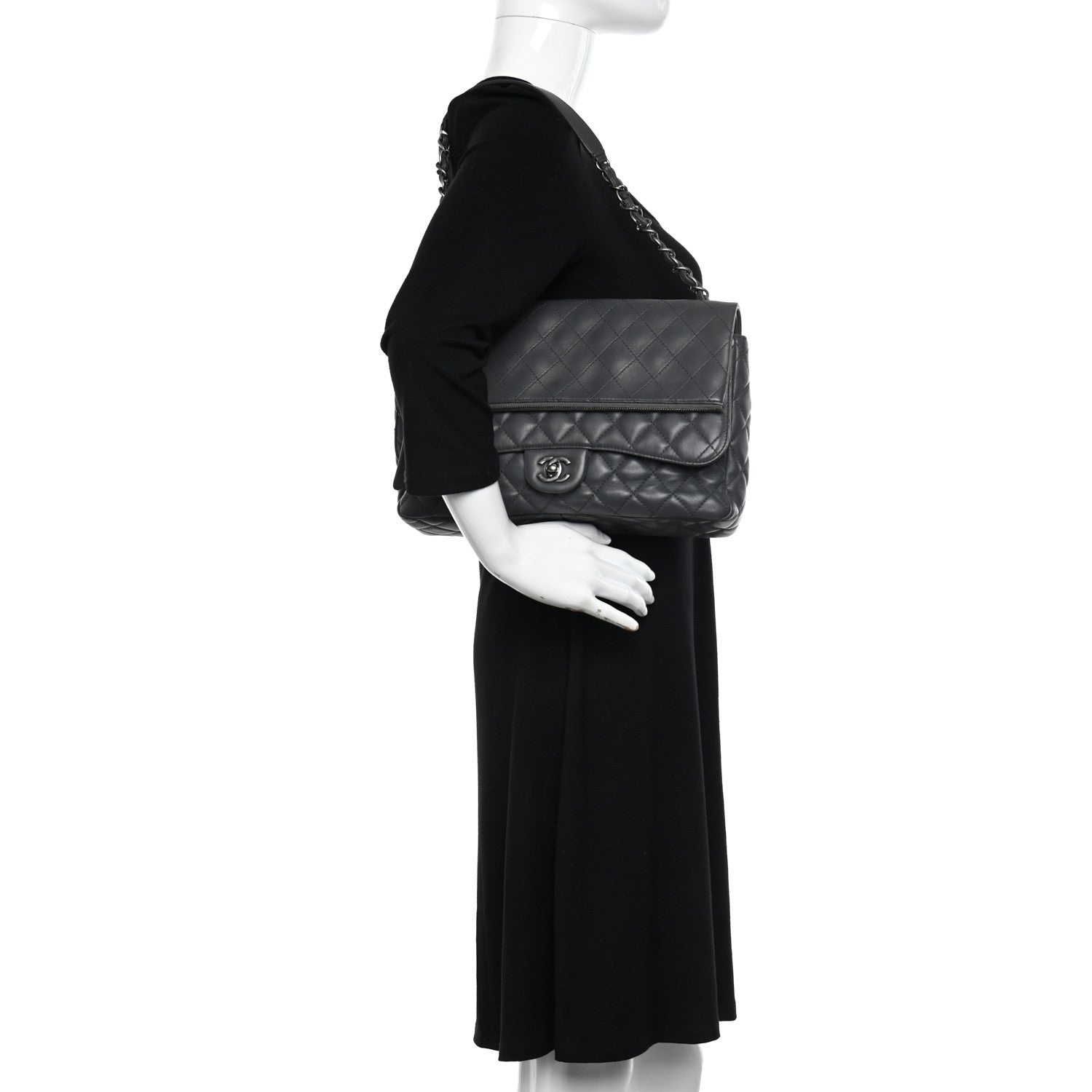 Chanel Lambskin Quilted Jumbo Multi Flap Bag Dark Grey 2 of 10