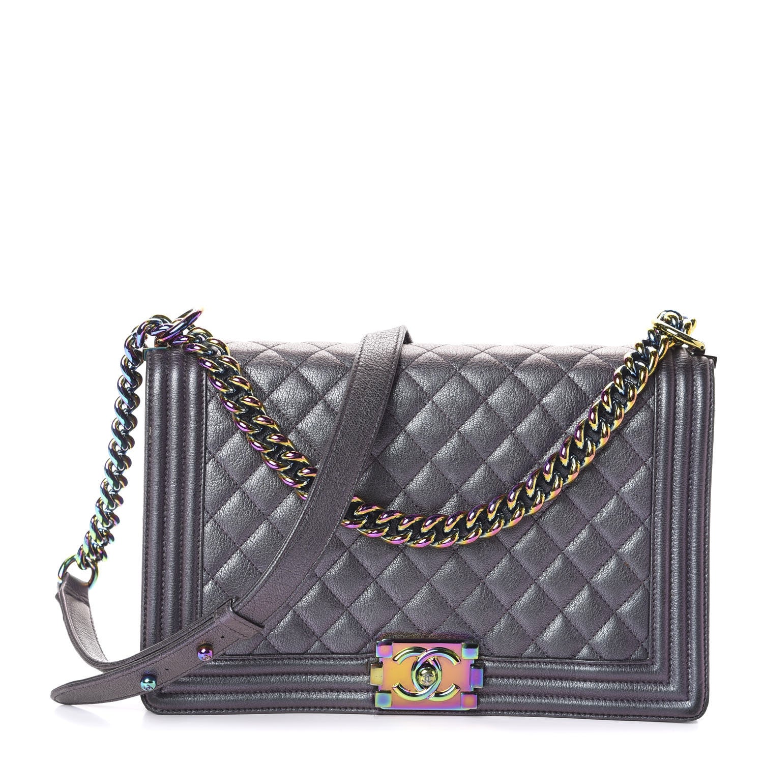 Chanel Iridescent Goatskin Quilted New Medium Boy Flap Purple 1 of 10