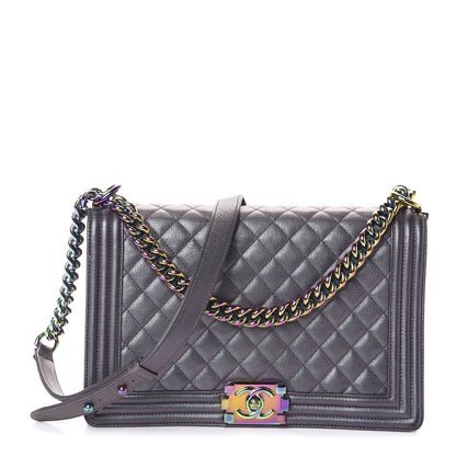 Chanel Iridescent Goatskin Quilted New Medium Boy Flap Purple 1 of 10