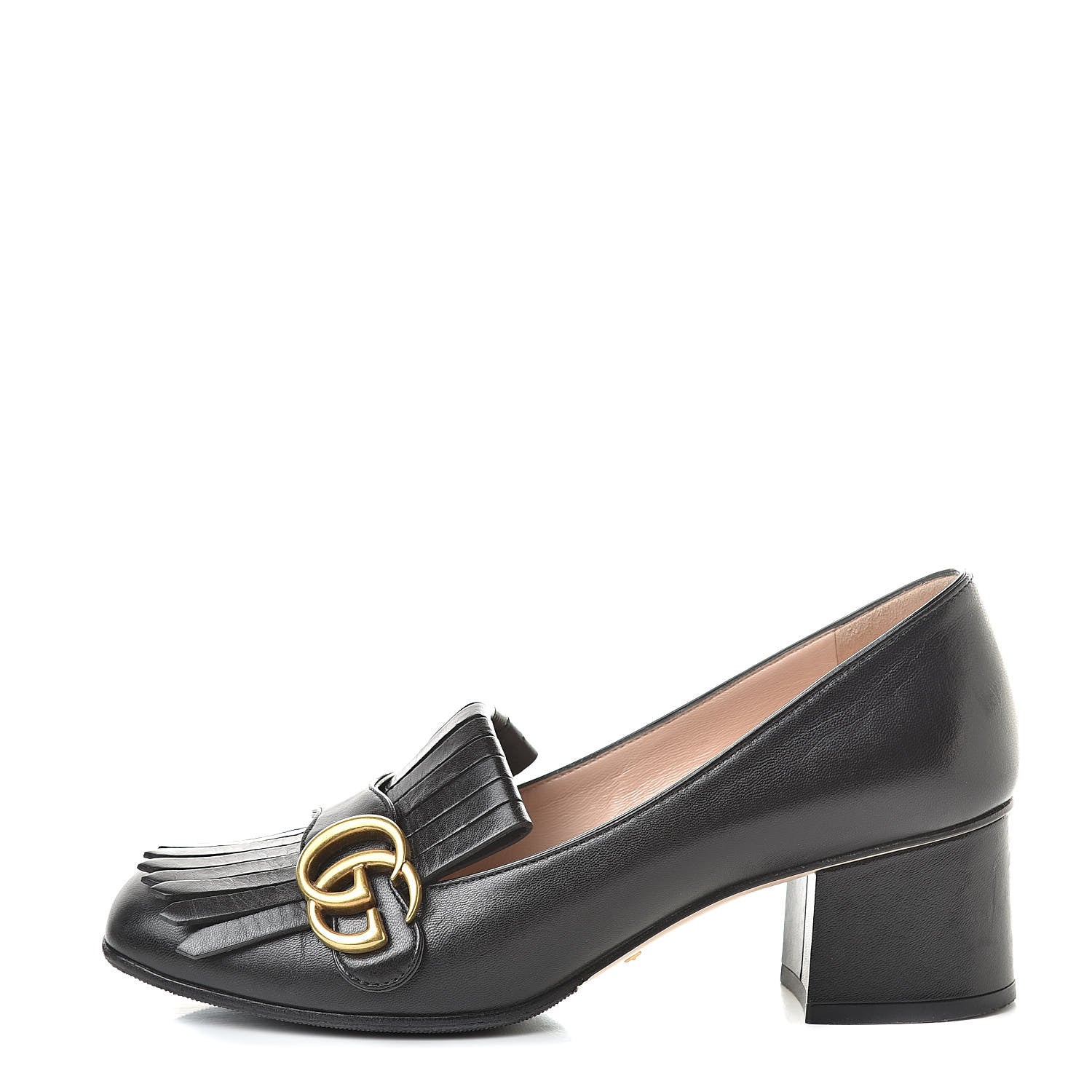Gucci Malaga Kid GG Marmont Fringe 50mm Loafer Pumps 38 Black 1 of 12