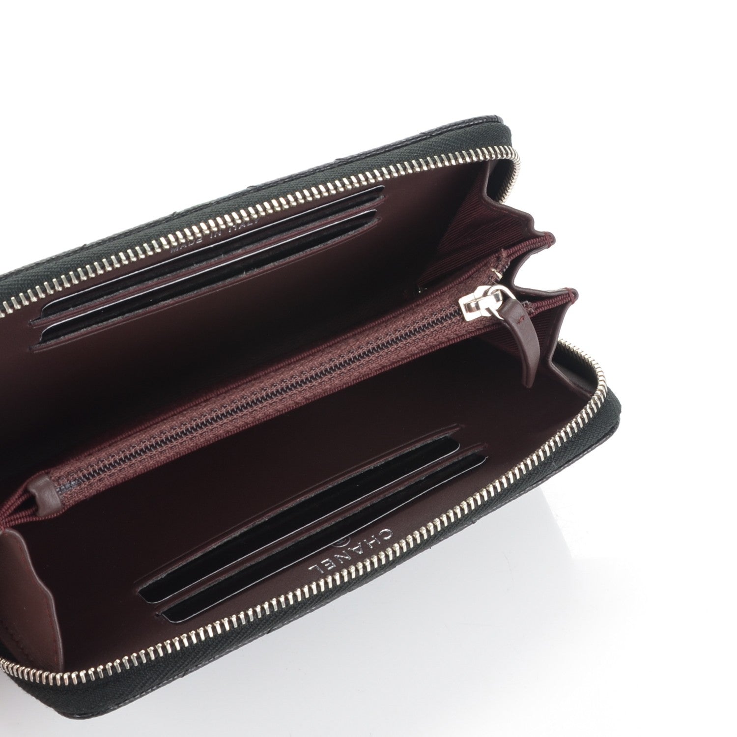 Chanel Caviar Chevron Quilted Small Zip Around Wallet Black 5 of 8