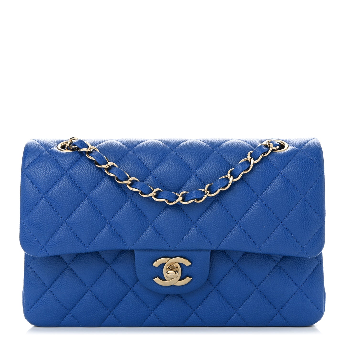 Caviar Quilted Small Double Flap Blue
