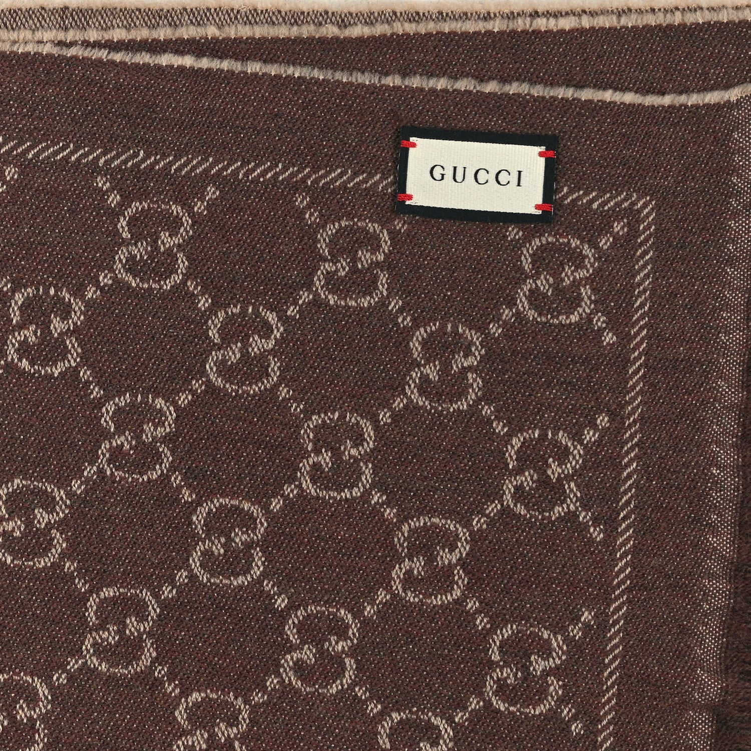 Gucci Wool Jacquard GG Monogram Sten Fringe Scarf Light Brown 3 of 4