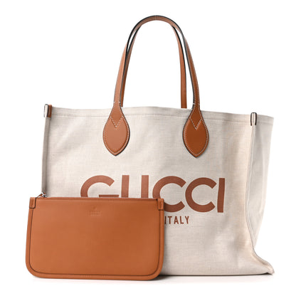 Gucci Canvas Calfskin Logo Maxi Tote Bag Beige Light Brown 3 of 11
