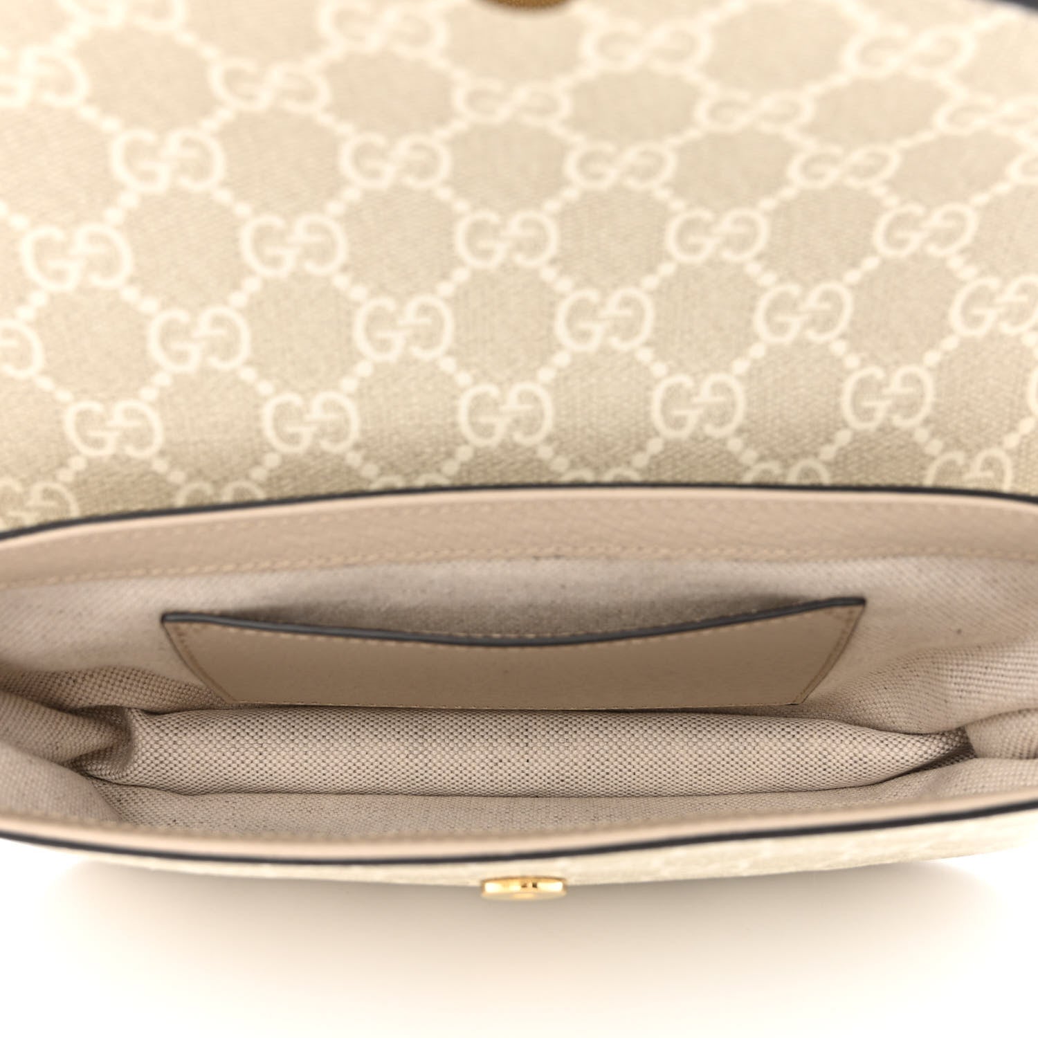 Gucci GG Supreme Monogram Textured Dollar Calfskin Web Mini Ophidia Envelope Shoulder Bag Beige Mystic White Oatmeal 5 of 11