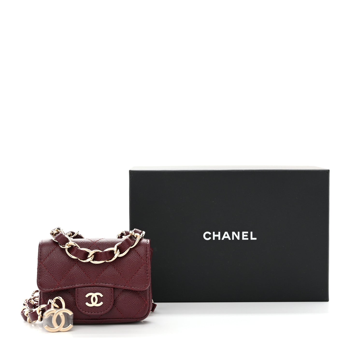 Caviar Quilted Mini Chain Belt Bag Burgundy