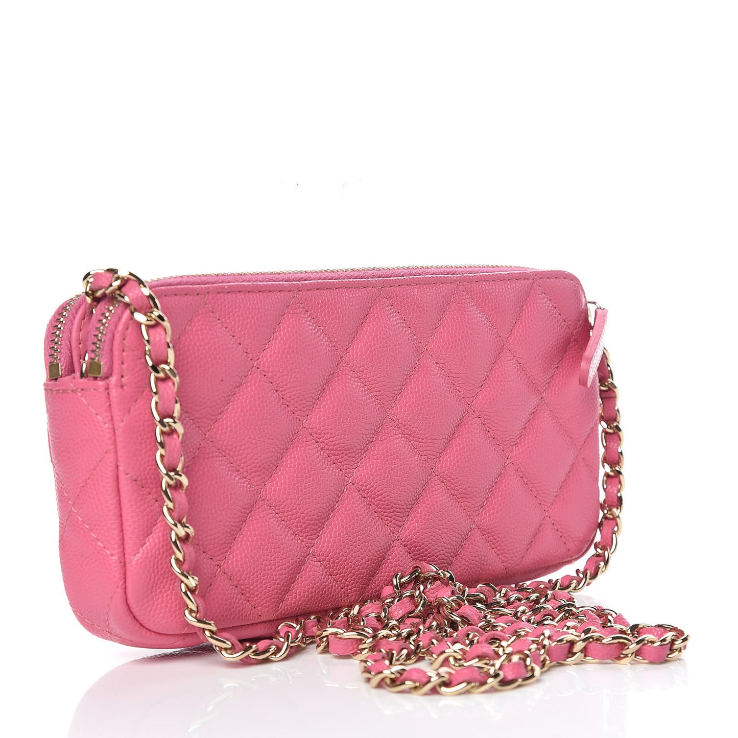 Caviar Quilted Small Clutch With Chain Pink