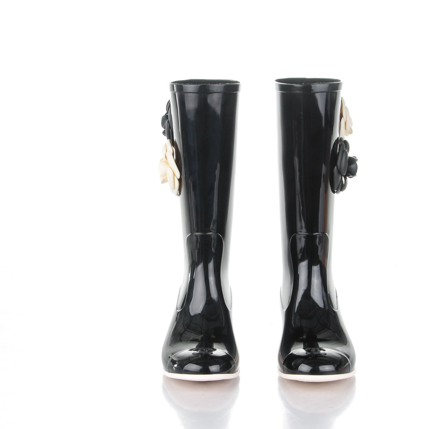 Rubber Glitter Camellia Rain Boots 36 Black