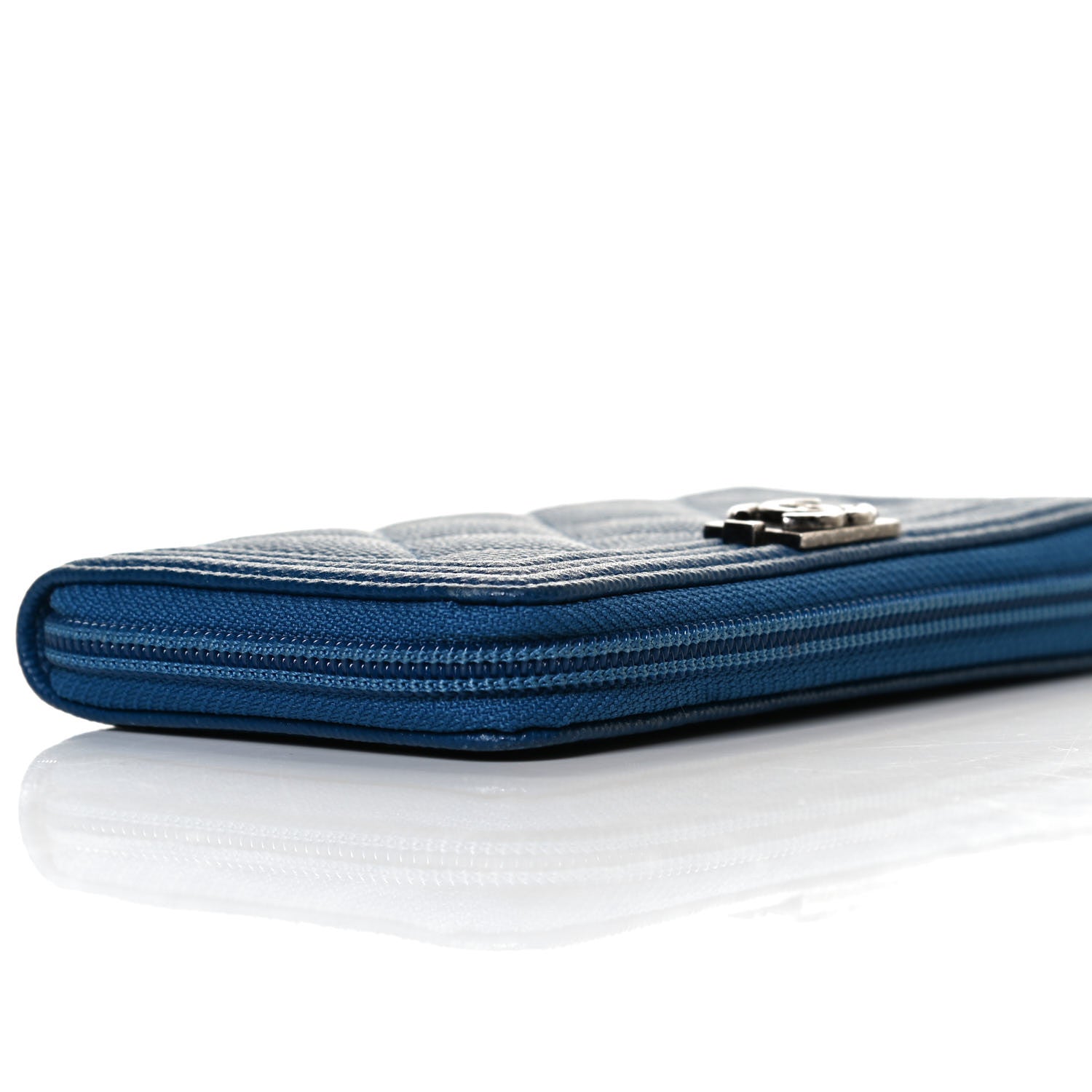 Chanel Caviar Quilted Boy Small Zip Around Wallet Blue 9 of 13