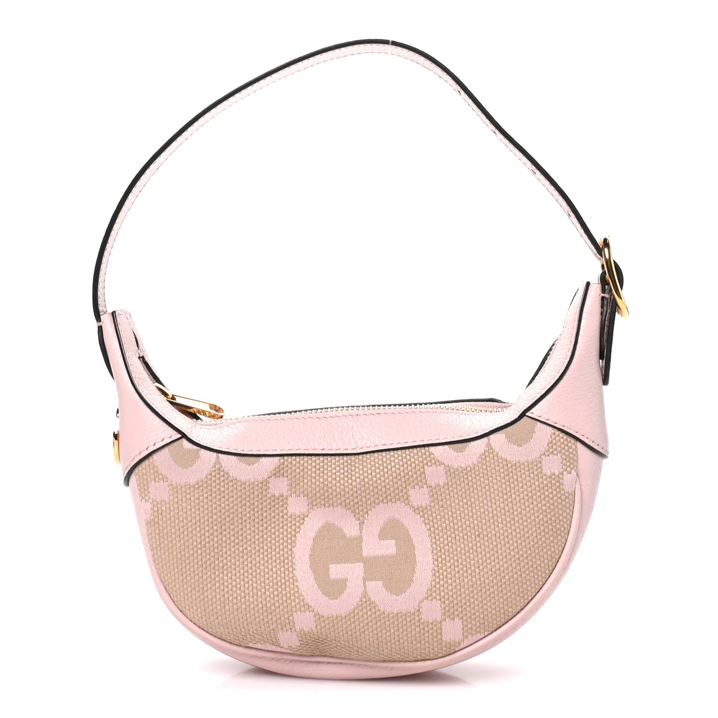 Monogram Jumbo GG Textured Dollar Calfskin Mini Ophidia Half Moon Hobo Beige Perfect Pink
