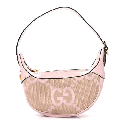 Gucci Monogram Jumbo GG Textured Dollar Calfskin Mini Ophidia Half Moon Hobo Beige Perfect Pink 1 of 9