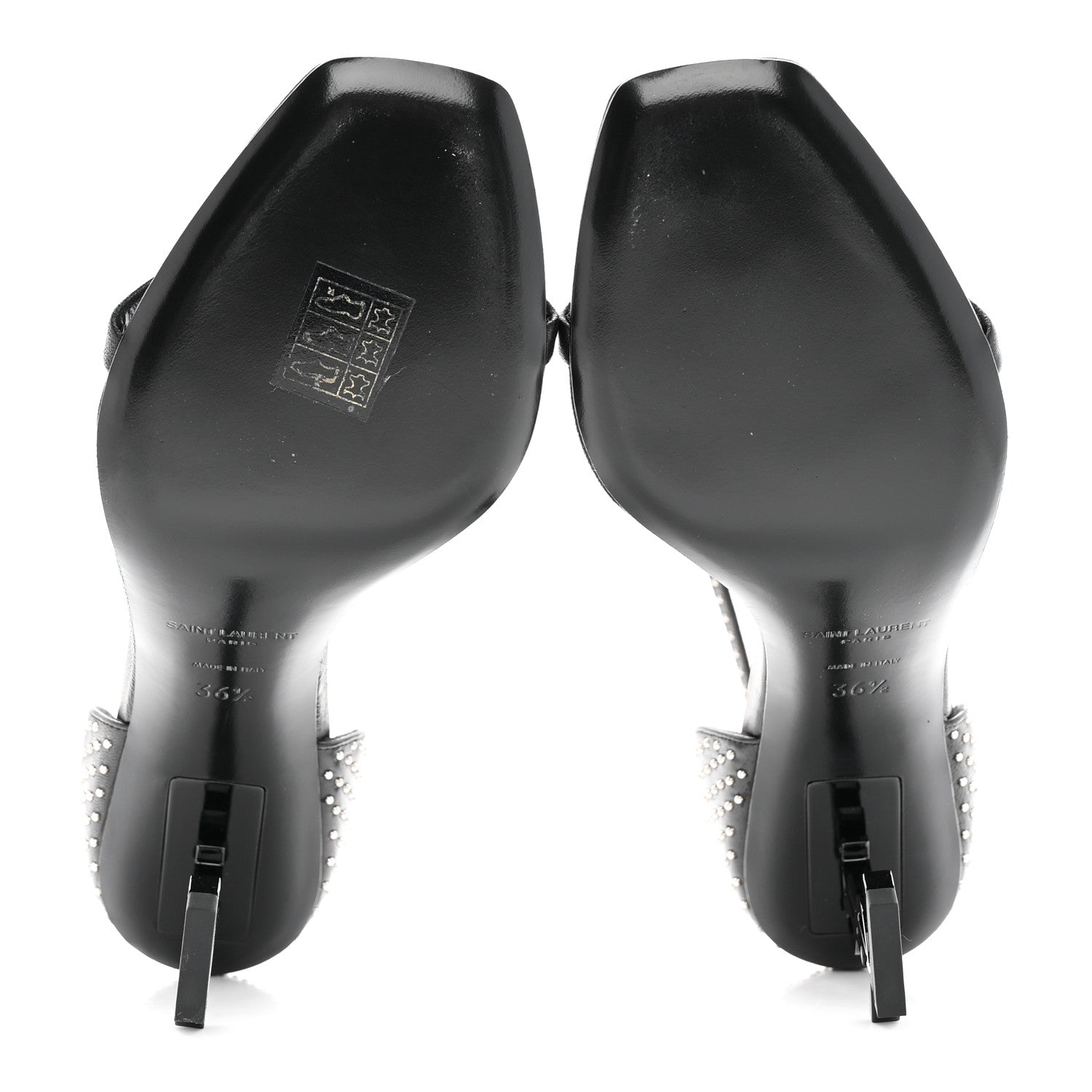 Saint Laurent Calfskin Studded Opyum Sandals 36.5 Black 6 of 10
