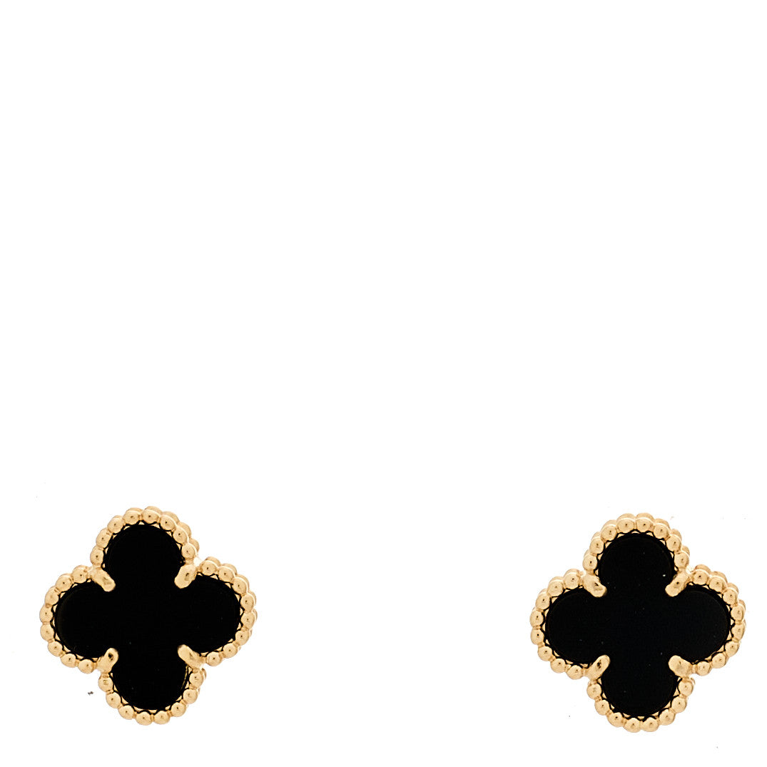 18K Yellow Gold Black Onyx Sweet Alhambra Earrings